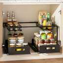 Double Drawer Under Sink Organizer, Pull Out Cabinet Organizer2-in-1 Large Volume 2 Tier Slide Out Sink Shelf for Kitchen Storage and Organizers, Black