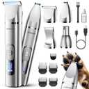 Oneisall 4 in 1 Dog Grooming Kit with LCD Display, Dog Hair Trimmer for Paw Nail Grinder, Rechargeable Cordless Low Noise IPX7 Waterproof Pet Clippers