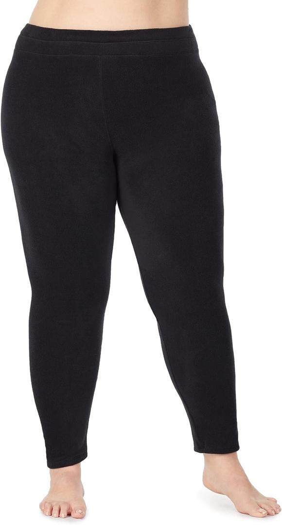 Cuddl Duds Fleecewear with Stretch Leggings for Women - Thermal Fleece Lined Base Layer Tights - Cold Weather Winter Clothes (X-Small, Black)