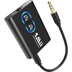 1Mii Bluetooth 5.3 Transmitter Receiver for TV to Wireless Headphones, Dual Link AptX Adaptive/Low Latency/HD Audio, Aux Adapter for Home Stereo, Airplane, Boat, Gym (Black)