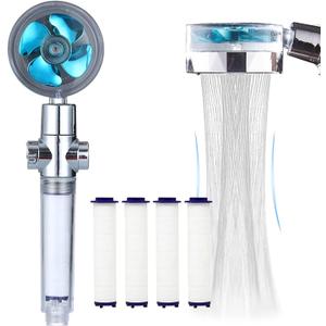 ANTOWER High Pressure Handheld Showerhead with filters Vortex hydro jet Turbo Propeller 360 Degrees Rotating Easy Install(I-Blue)