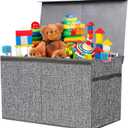 YOLOXO Toy Box Chest, Collapsible Sturdy Storage Bins with Lids, Extra Large Kids Toy Storage Organizer Boxes Bins Baskets for Kids, Boys, Girls, Nursery Room, Playroom, Closet (Linen Gray)