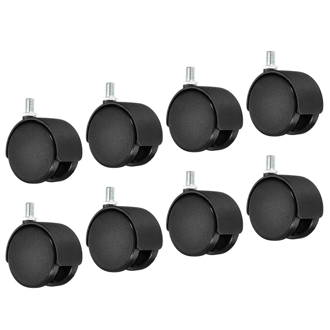 PATIKIL 2.4 Inch Swivel Casters, 8 Pack Nylon 360 Degree Threaded Swivel Stem Wheels Wire Shelving for Furniture Replacement, Black