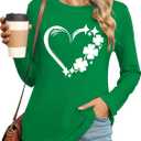 St Patricks Day Shirt Women Lucky Shmrock Shirts Cute Saint Patricks Day Green Clover Long Sleeve Blouse Tops (Small)