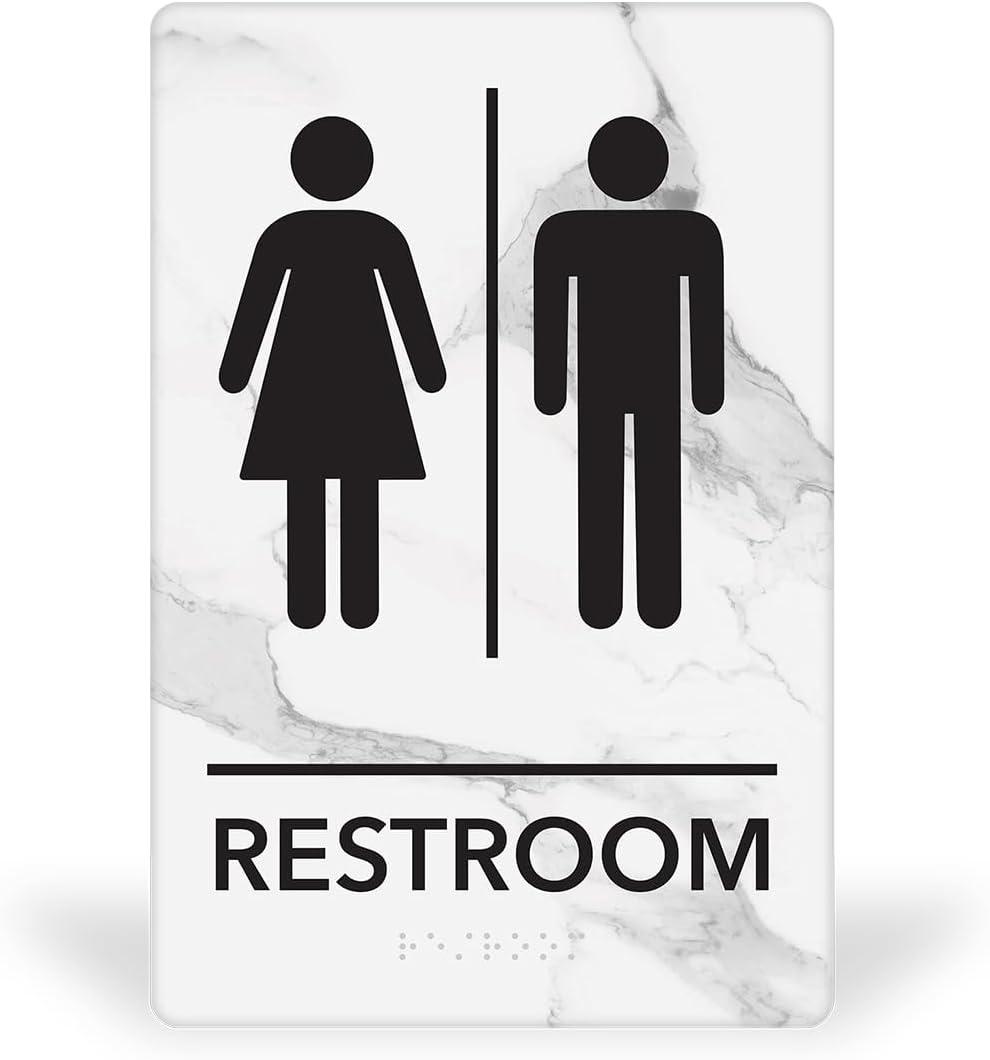 MitUSA ADA Compliant, Unisex Bathroom Room Sign, Raised Icons, & Grade 2 Braille - Includes Adhesive Strips for Easy Installation - 6" W x 9" H Made in the U.S.A. (Quartz, 1-Pack)