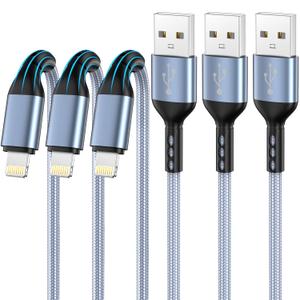 iPhone Charger 3pack 10FT Apple MFi Certified Nylon Braided Lightning Cable Fast Charging Long USB Charging Cable High Speed Transfer Cord for iPhone 14 13/12/11 Pro Max/XS MAX/XR/XS/X/8/7/Plus/6S (Slate blue)