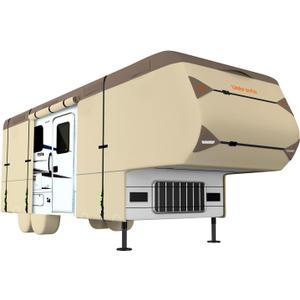 Umbrauto 5th Wheel RV Cover 7 Layers Top 3 Layers Side Waterproof Camper Cover for 37' to 40' Fifth Wheel Trailer with 4 Trailer Tire Covers, Tongue Jack Cover,Gutter Cover and Extra Windproof Ropes