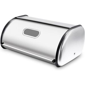Stainless Steel Bread Box for Kitchen Countertop, Extra Thick Sturdy Bread Storage Container Large Bread Keeper Roll Up Style Capacity Bread Keeper, 17 x 11 x 7.5 Inches
