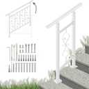 2 Step Handrails for Outdoor Steps, Adjustable,White Wrought Iron