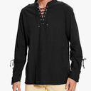 Men's Pirate Shirt Medieval Renaissance Steampunk Retro Long Sleeve Lace up T Shirt Viking Gothic Leisure Costume Top, Large
