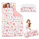 Cozyholy Toddler Nap Mat with Pillow and Blanket Colorful Floral Fleece Kindermat Girls Nap Mats for Preschool Daycare Soft Kids Sleeping Bag Portable Sleeping Mat Toddler Cot Bed for Travel Camping