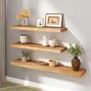 RICHFOCUS Elm Floating Shelves for Wall - 36" W x 9.3" D Rustic Solid Wood Shelves with Invisible Bracket, Wall-Mounted for Living Room, Bedroom, Kitchen Storage & Display, Set of 2, Natural, Flat Edge 36 inch, Set of 2