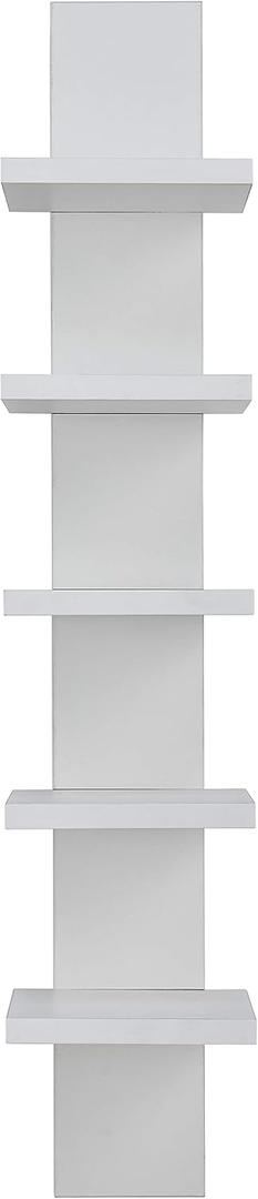Danya B 5 Tier Wall Shelf Unit Narrow Smooth Laminate Finish - Vertical Column Utility Shelf Floating Storage Home Decor Organizer 5.1" x 6" x 30" (White), 30h X 6l X 5.1w