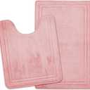 Pink Bathroom Rug Set of 2 Memory Foam Bath Mat and U-Shaped Contour Toilet Rug Non Slip Washable Floor Mats Soft Absorbent Plush Microfiber Shower Tub Bathrug Blush,32"x20"+24"x20"