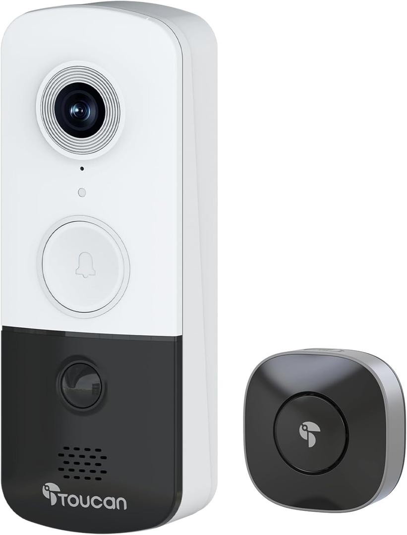 TOUCAN Doorbell Camera, Video Doorbell with Chime, 2-Way Talk, 2.4Ghz WiFi, Night Vision, PIR Motion Detection, Compatible with Alexa and Google Assistant,Indoor Outdoor Surveillance