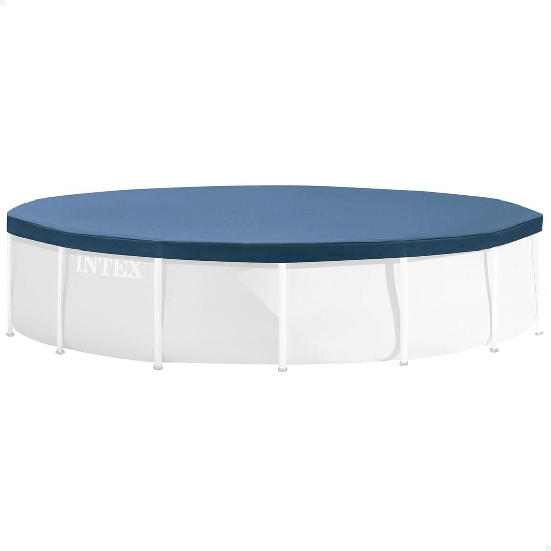 INTEX 28030E Pool Cover: For 10ft Round Metal Frame Pools Includes Rope Tie Drain Holes 10in Overhang Snug Fit