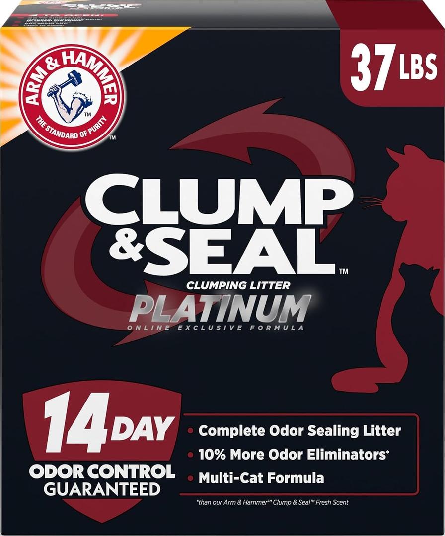 ARM & HAMMER Clump & Seal Platinum Clumping Cat Litter Odor Control, Multi-Cat, 14-Day Odor Control, Online Exclusive Formula, 37 Lbs