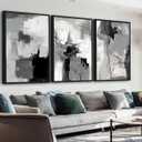 Large Framed Canvas Wall Art - Retro Grey Graffiti Pictures for Living Room Rustic Abstract Wall Decor Vintage Prints for Bedroom Dinning Room Black Float Framed 24" X 36" X 3 pcs
