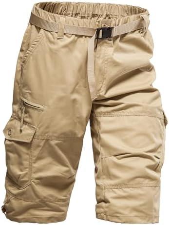 Mylldey Men's Cargo Shorts 3/4 Relaxed Fit Mens Running Shorts 7 Pockets Elastic Waist Cotton Hiking Shorts,XL
