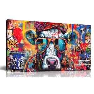 Zoyotago Large Canvas Wall Art Banksy Graffiti Canvas Prints Funny Highland Cow Picture Ready to Hang for Living Room Bedroom Modern Home Decor Size 30x60