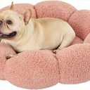 LE SURE Calming Medium Dog Bed - Flower Donut Round Fluffy Puppy Bed in Plush Teddy Sherpa, Non-Slip Cute Flower Cat Beds for Indoor Cats, Medium Pet Bed Fits up to 45 lbs, Machine Washable, Pink 30"