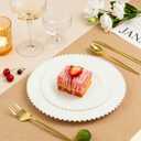 60PCS Ivory Plastic Plates - Beaded Ivory Disposable Plates - Premium Cream Plastic Plate Include 30 Dinner & 30 Dessert Disposable Plate for Birthday, Baby Shower Spring, Wedding & Party