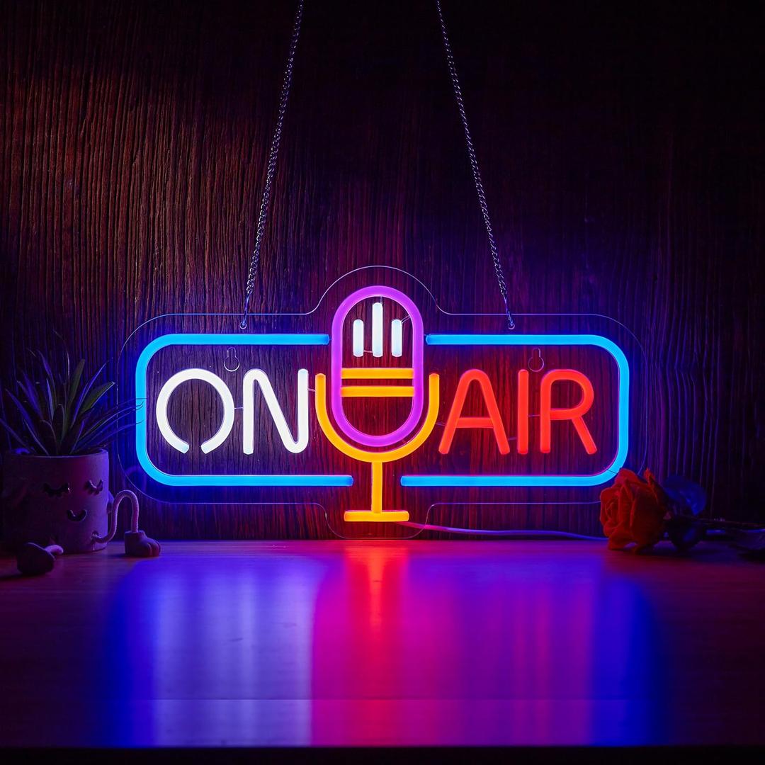 On Air Neon Sign for Wall Decor Recording Light Signs Beer Bar Home Bedroom Man Cave Neon Light with Dimmable Switch LED Artwork Dcor (Red+White)
