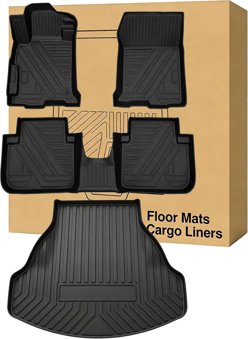 Floor Mats  Cargo Liners Compatible with 2013-2017 Honda AccordAll Weather Protection Waterproof Durable Anti-Slip Odorless Custom-fit Front Rear Rows Back Trunk Tray Full Set Carpet Liner