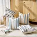 Coastal Blue Boho Throw Pillow Covers 18x18 Inch Farmhouse Decorative Striped Cushion Cases Accent Pillows Square Rustic Textured Woven Neutral Pillowcase for Sofa Couch Bed Living Room,Pack of 1