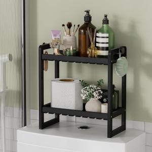 AmazerBath Bamboo Over The Toilet Storage Shelf - 2-Tier Bathroom Organizers and Storage Shelves, 2 in 1 Dual Stable Above Over Toilet Bathrooms Shelf Home Storages Rack for Small Bathroom, Black