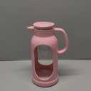 Delove 68 oz/2 Liter Glass Pitcher with Shatterproof Shell - Heat Resistant Glass Liner - Stainless Steel Lid - Carafe & Jug for Iced Tea,Hot/Cold Water,Homemade Juice Beverages (Pink)