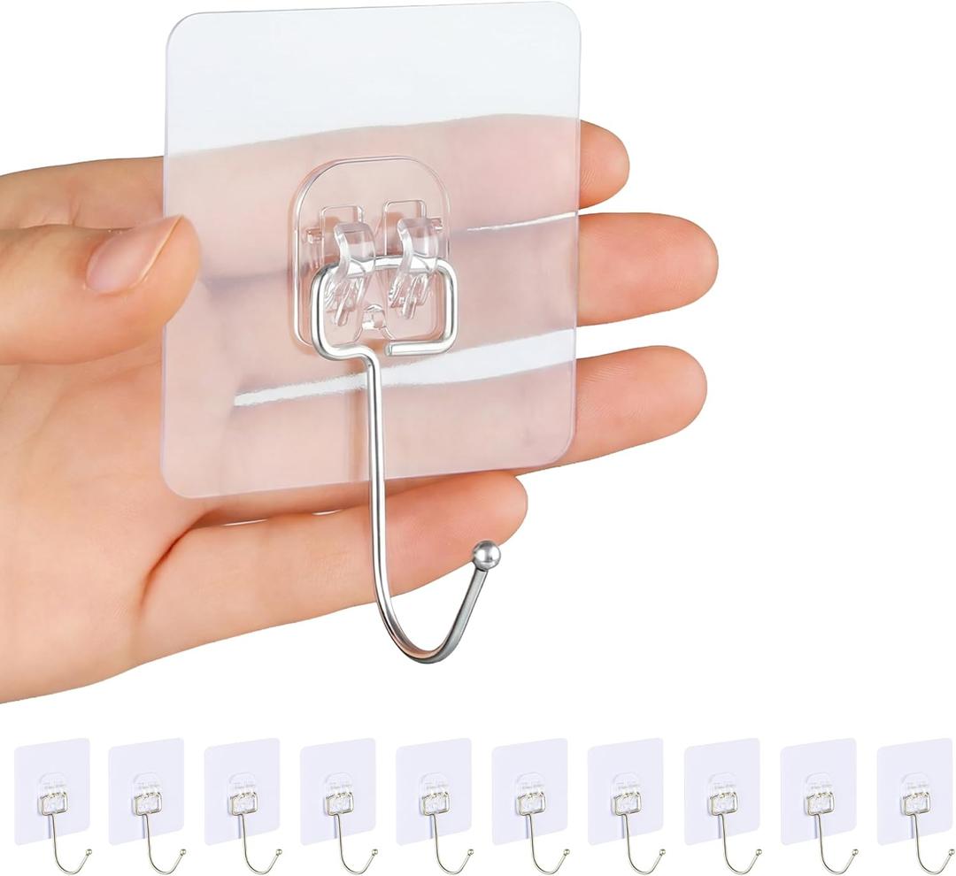 3 x Heavy Duty Adhesive Wall Hooks, Stainless Steel Sticky Hooks for Hanging, Towel & Coat Hooks Wall Mount, Waterproof Bathroom Hooks, Door Hooks for Hanging, No Drill, 44 lbs(Max) (10PC)