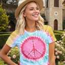 Women Hippie Shirt 60s 70s Tie Dye Hippie Costume T-Shirt Peace Love Tshirt Vintage Graphic Tee Tops, XL 