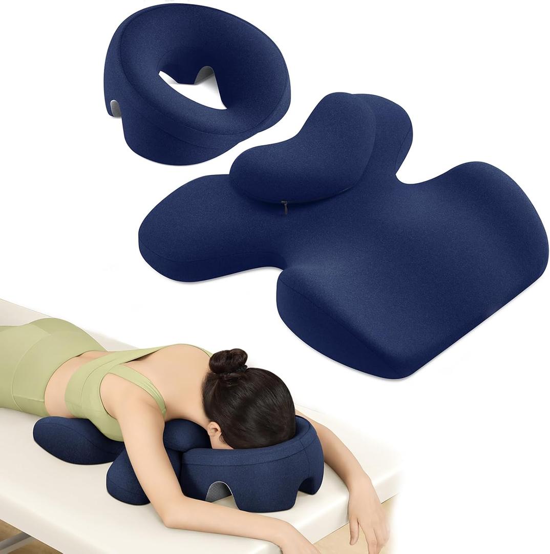 Prone Massage Pillow, a Chest and face Support Sleep Pillow, is Suitable for Massage, SPA and Sleep. Face Down for Eye Surgery After Surgery for Sleeping (Navy Blue)