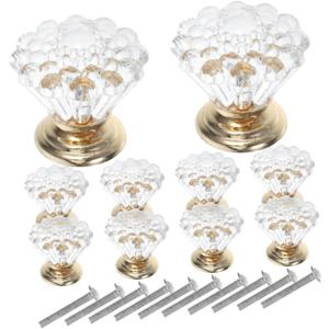 Veemoon 10pcs Clear Crystal Acrylic Drawer Pulls Elegant Cabinet Handles for Dressers Kitchen Bathroom Easy Installation Single Hole Design Versatile Decorative Hardware (Gold)