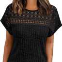 AUTOMET Womens Lace Short Sleeves Shirts Crochet Summer Tops Dressy Business Casual Blouses (Black, XXL)