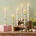 Honoson 6 Pcs Easter Flameless Taper Candles 10.6 Inch Colorful Egg Bunny Candles Battery Operated LED Candlesticks for Easter Dinner Table Home Party Decor