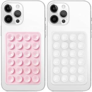 Anteel 2 Pack Silicone Suction Phone Case Mount, Non Slip Sticky Grip, Silicon Adhesive Suction Cup Mount, Strong Grip Holder for Selfies and Videos (LightPink&Translucent) | 2 Pack, Non Slip, Sticky Phone Grip, Silicon Adhesive, Suction Cup Mount, S