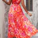 PRETTYGARDEN Women's Summer Floral One Shoulder Maxi Dress Knot Ruffle Boho Beach Vacation Wedding Guest Long Sun Dresses (Orange, S)