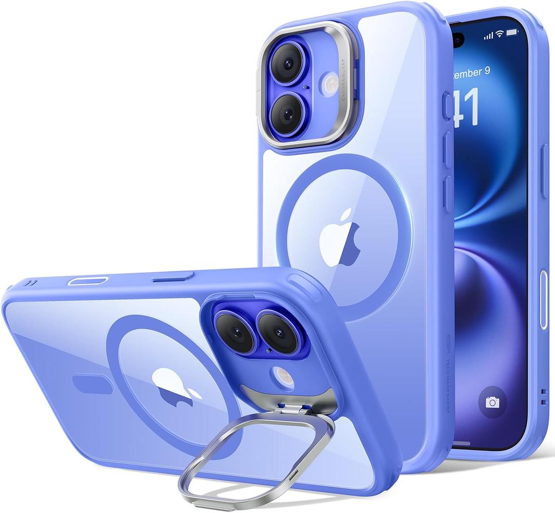 ESR for iPhone 16 Case, Compatible with MagSafe, Military-Grade Protective Case, Built-in Stash Stand Phone Case, Scratch-Resistant Back Cover, Classic Series, Clear Blue