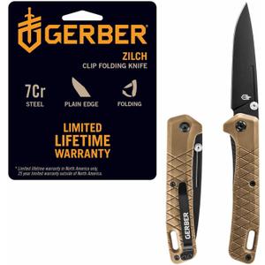 Gerber Gear Zilch Pocket Knife with 3.1" Plain Edge Blade, Folding Knife with Clip, Lightweight, EDC Gear and Equipment (Coyote Brown)