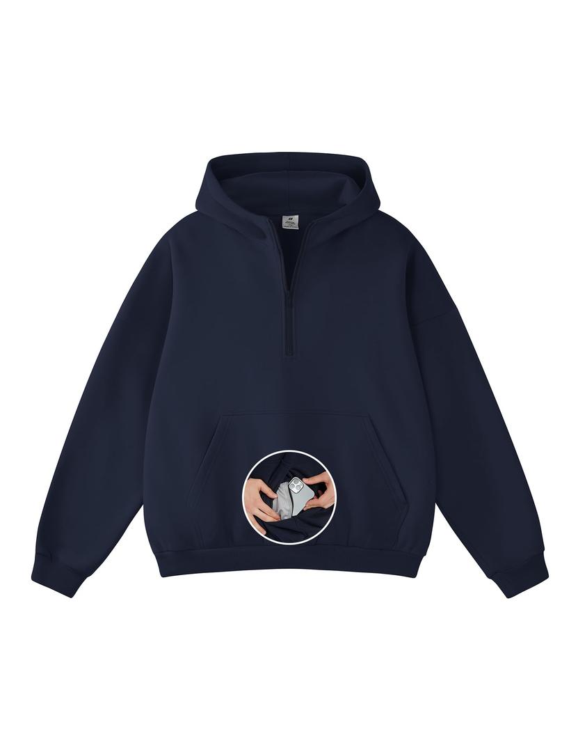 FAIABLE Hoodies for Men Oversized Half Zip Pullover Fleece Sweatshirts Heavyweight Sweater Hoodies Fall Winter Fashion Outfits Streetwear Clothes, Navy XL