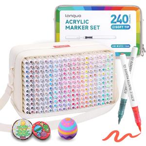 languo 240 Colors Acrylic Paint Markers, Soft Brush Tip Marker Pens Set with Marker Bag, Acrylic Paint Pens for Fabric, Wood, Stone, Canvas, Glass, Egg, Rock Painting, DIY Crafts and Art Supplies