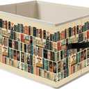 Vintage Book Lovers Storage Bin Box with Handles, Retro Bookish Foldable Organizer Basket Toybox for Reading Corner Room Library Bedroom Bathroom Home Clothes Toys Books (color-19)