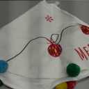 XAMSHOR 32 Inches Christmas Tree Skirt, Embroidered Burlap Xmas Tree Skirt with Colorful Pom Poms, Indoor Outdoor Holiday Decorations, White