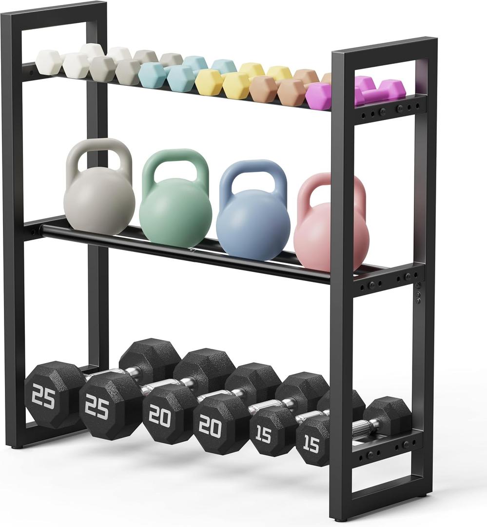 Pickpiff Adjustable 3-Tier Dumbbell Rack  Heavy-Duty Metal Weight Storage Stand for Dumbbells, Kettlebells, and More  Space-Efficient Home Gym Organizer  360 lb Capacity (Dumbbells Not Included)