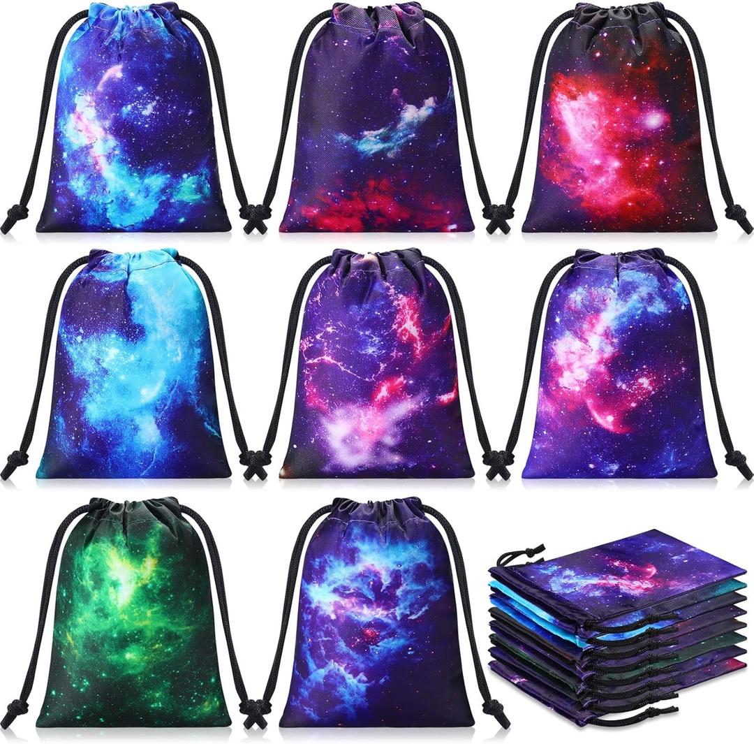 Sweetude 24 Pcs Galaxy Drawstring Bags, Outer Space Starry Night Party Favor Gift Treat Bags Birthday Decorations Supplies for Galaxy Theme Birthday Party Baby Shower Candy Goodie Rewards Prize Bag