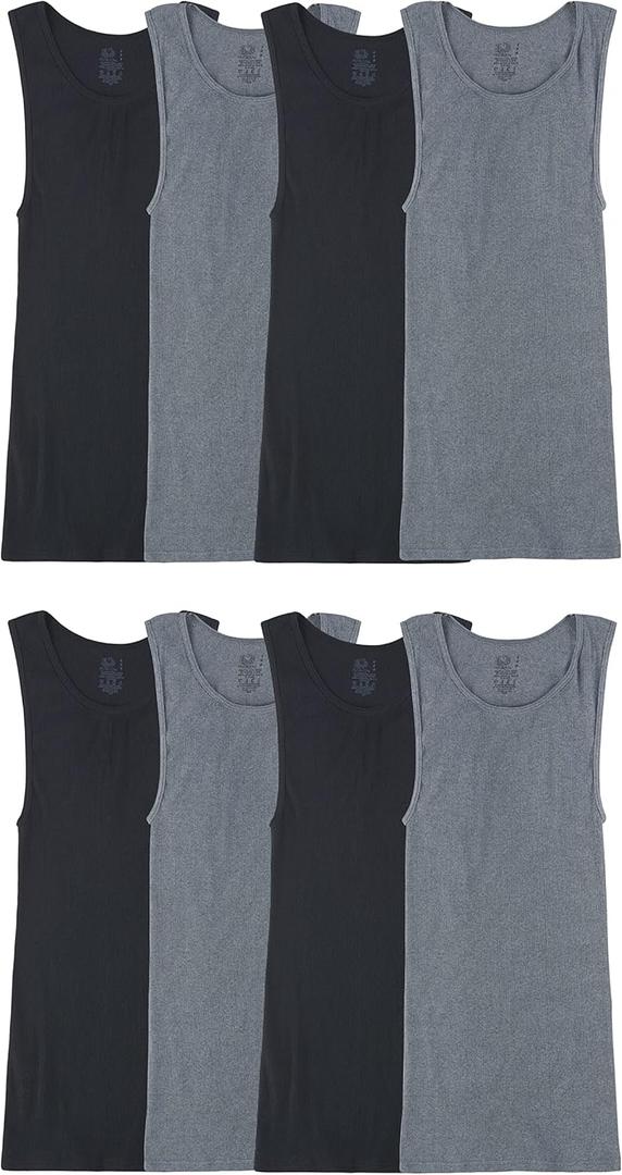 Fruit of the Loom Men's Lightweight Active Cotton Blend Undershirts, Tank-8 Pack-Black/ Grey, Small