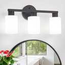 Bathroom Vanity Light Modern Bathroom Light Fixtures Vanity Lights with Eye-Friendly Milky White Frosted Glass Shades E26 Socket (Bulbs Not Included) 3 Light Black