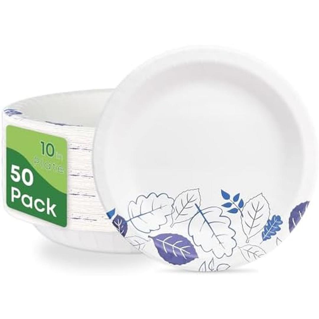 Paperjoy Ultra Paper Plates 10 Inch For Everyday Use,50 Count Disposable Plates For All Occasions ，Soak Proof, Cut-Proof,Microwaveable,Heavy-Duty Round Dinner Plates For Parties and Daily Use, Pack Of 2